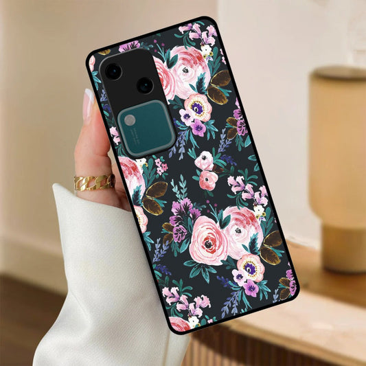 Cute Floral Glossy Metal Case Cover For Vivo