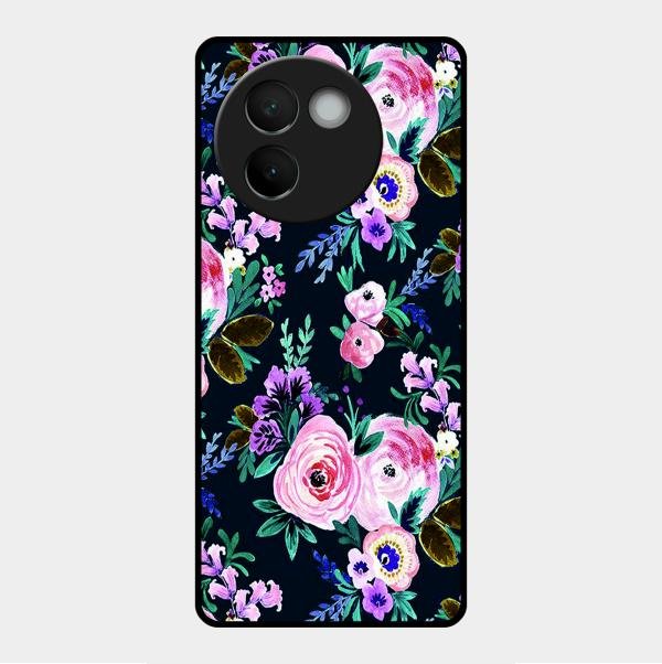 Cute Floral Glossy Metal Case Cover For Vivo V30E 5G