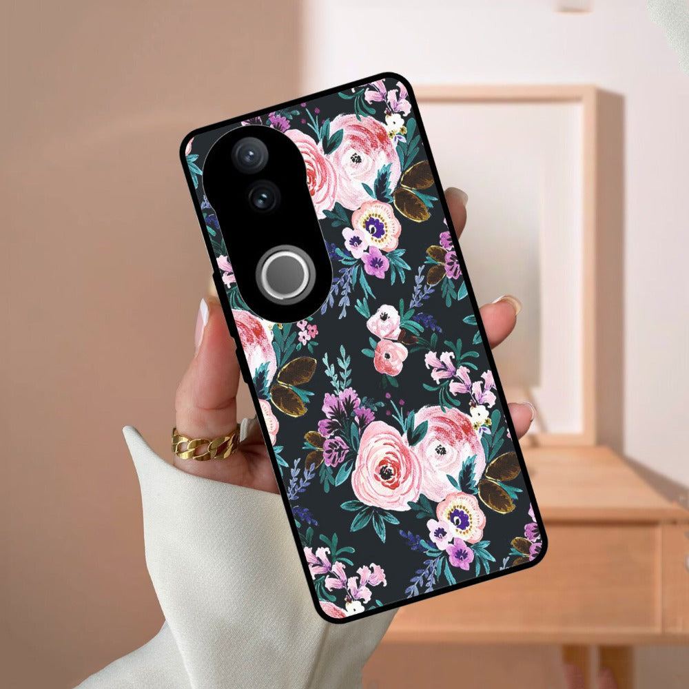 Cute Floral Glossy Metal Case Cover For Vivo