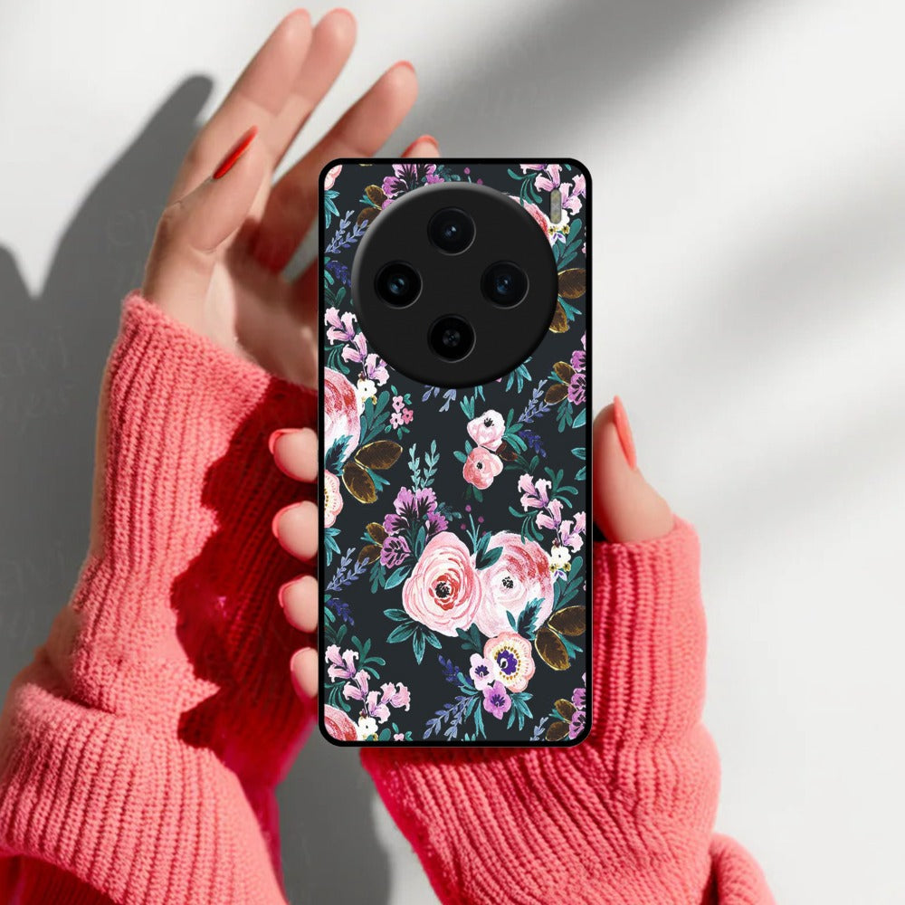 Cute Floral Glossy Metal Case Cover For Vivo