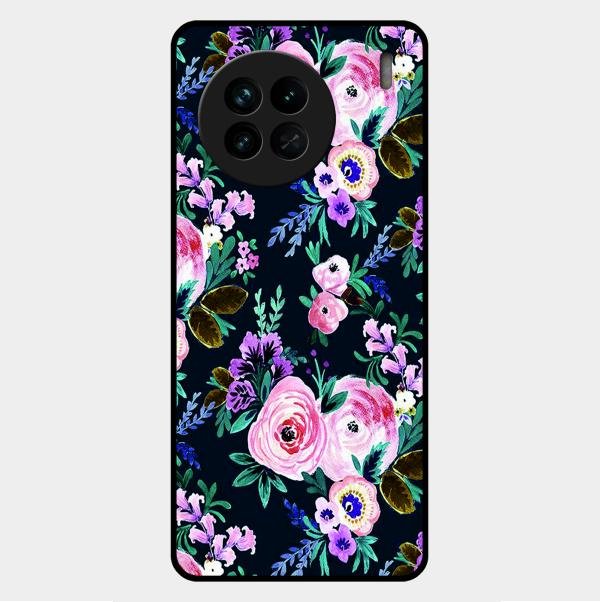 Cute Floral Glossy Metal Case Cover For Vivo X90 5G