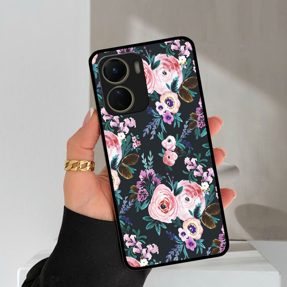 Cute Floral Glossy Metal Case Cover For Vivo