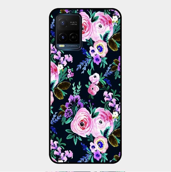 Cute Floral Glossy Metal Case Cover For Vivo Y21
