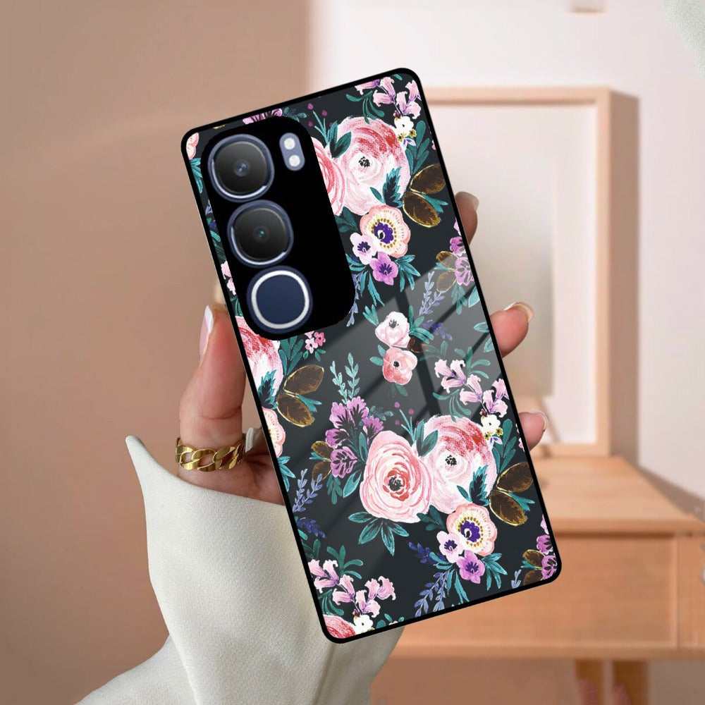 Cute Floral Glossy Metal Case Cover For Vivo