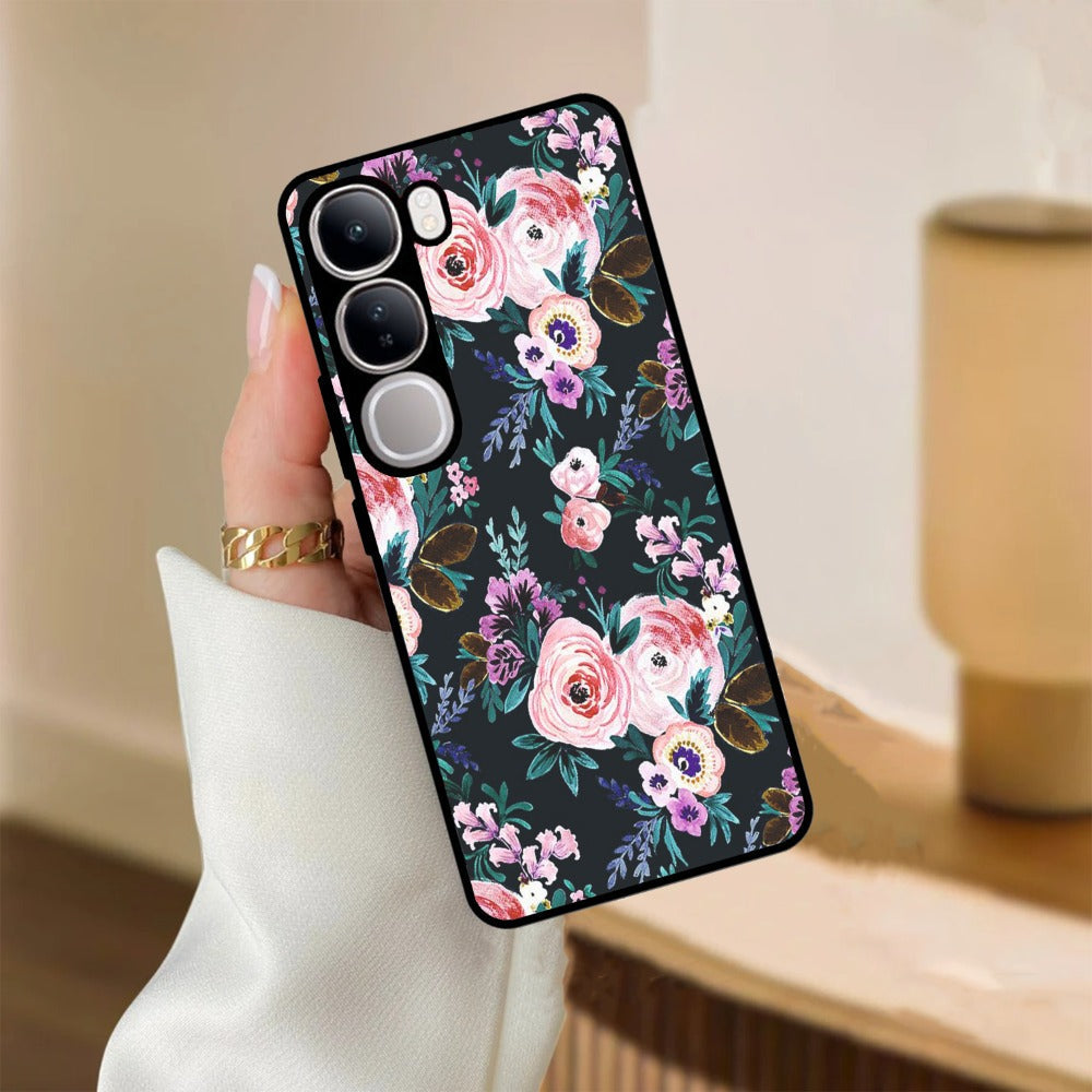 Cute Floral Glossy Metal Case Cover For Vivo
