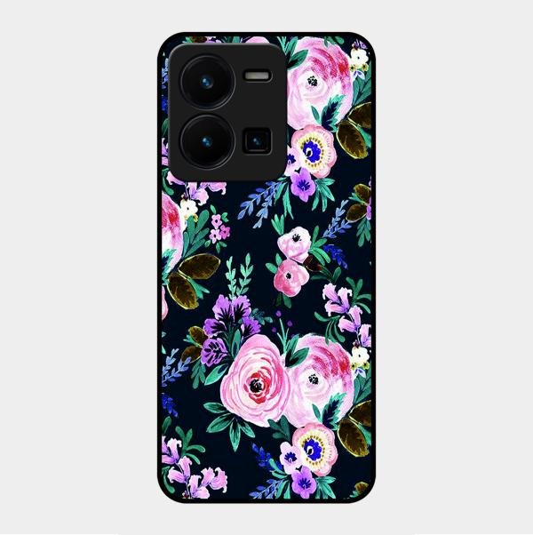 Cute Floral Glossy Metal Case Cover For Vivo Y35