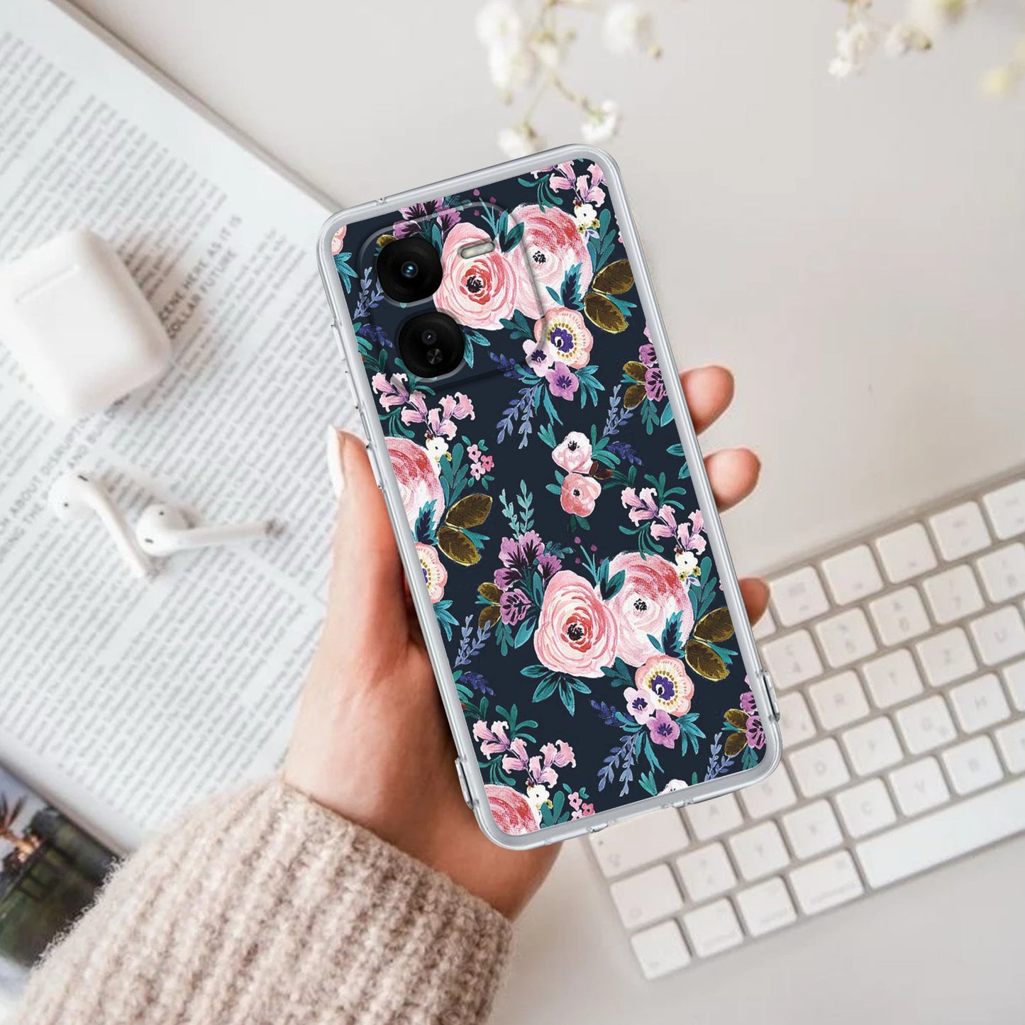 Cute Floral Transparent Silicon Case For iQOO