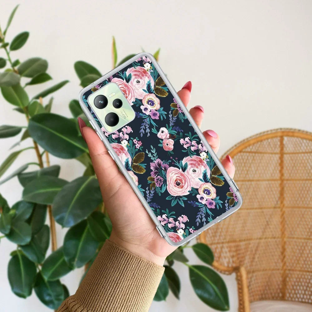 Cute Floral Transparent Silicon Case For Realme C35 / Realme Narzo 50A Prime