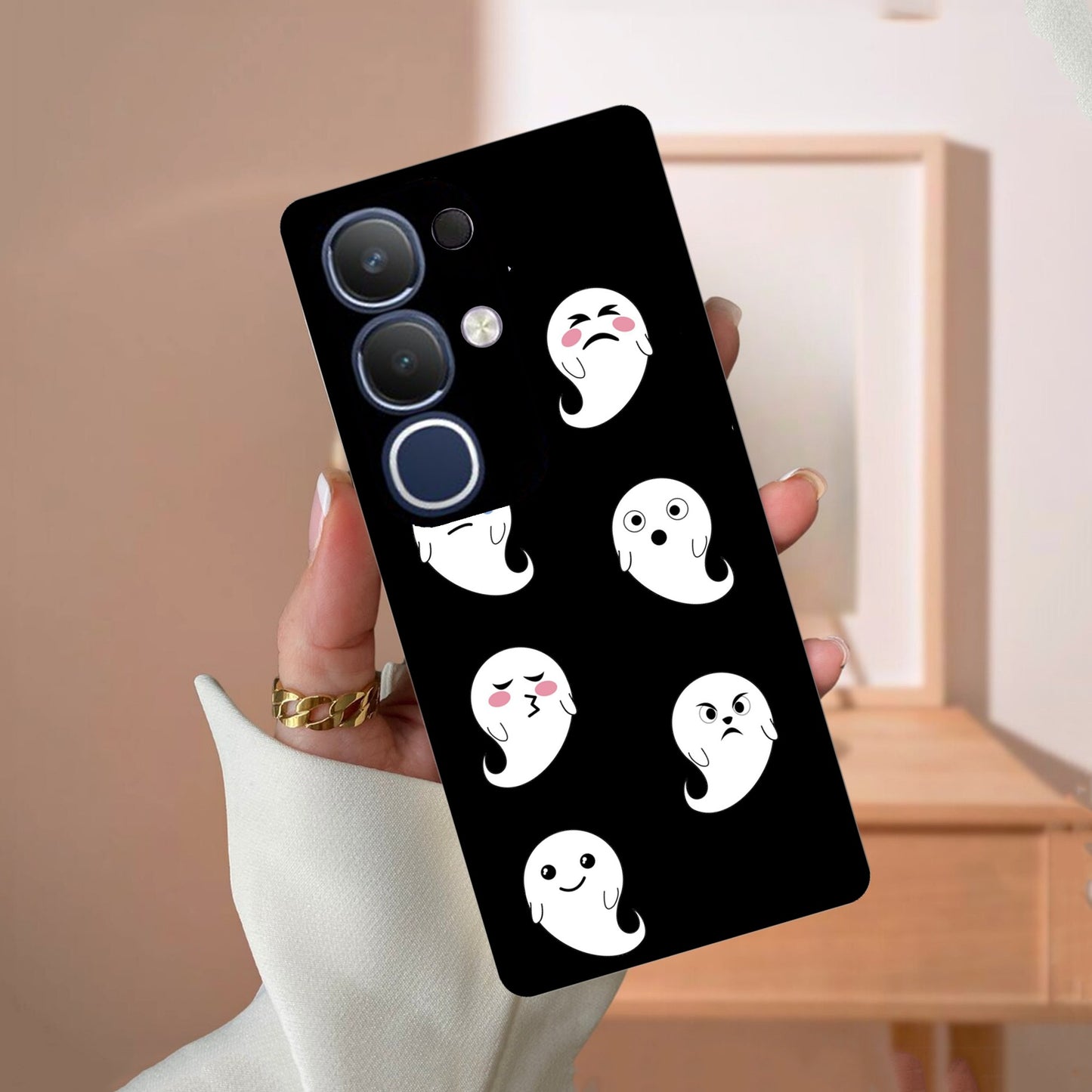 Cute Ghost Glass Case Cover For Vivo