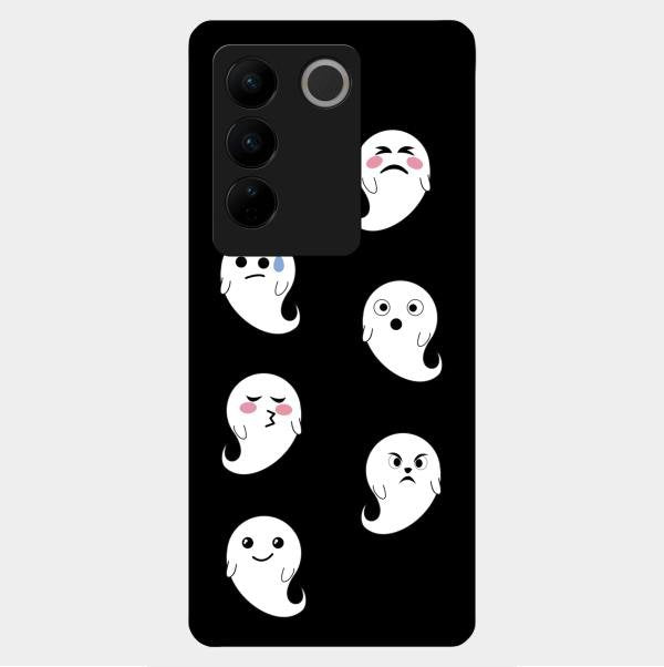 Cute Ghost Glass Case Cover For Vivo V27 5G