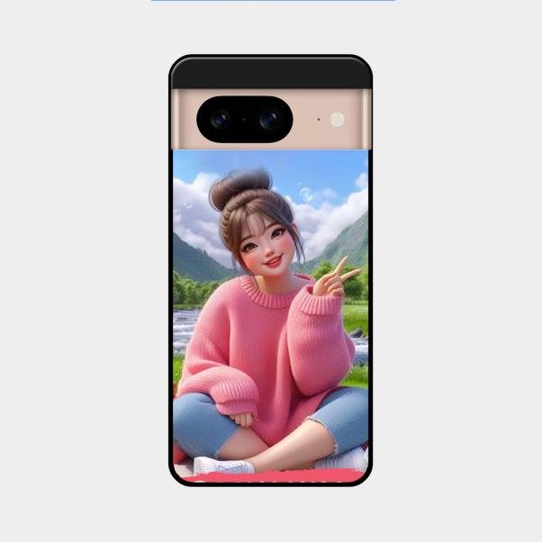 Cute Girl Glossy Metal Case Cover For Google Pixel 8 5G