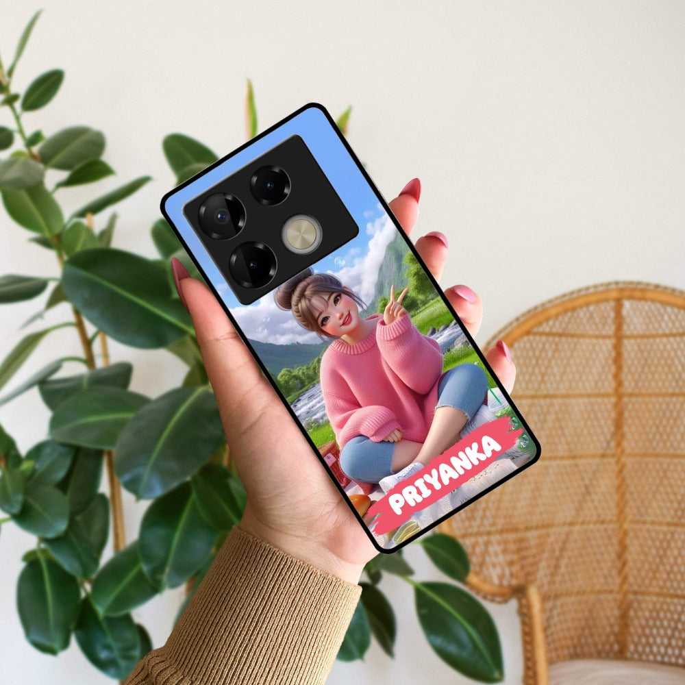 Cute Girl Glossy Metal Case Cover For Infinix