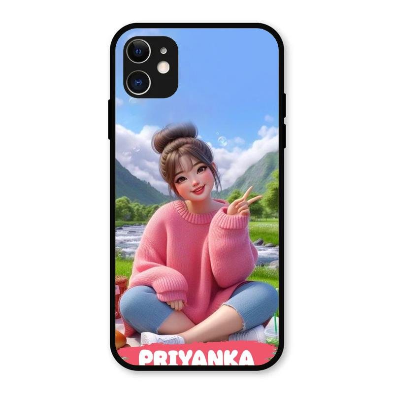 Cute Girl Glossy Metal Case Cover For iPhone 11