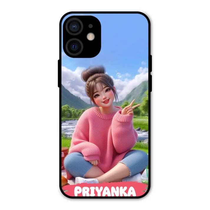 Cute Girl Glossy Metal Case Cover For iPhone 12 mini