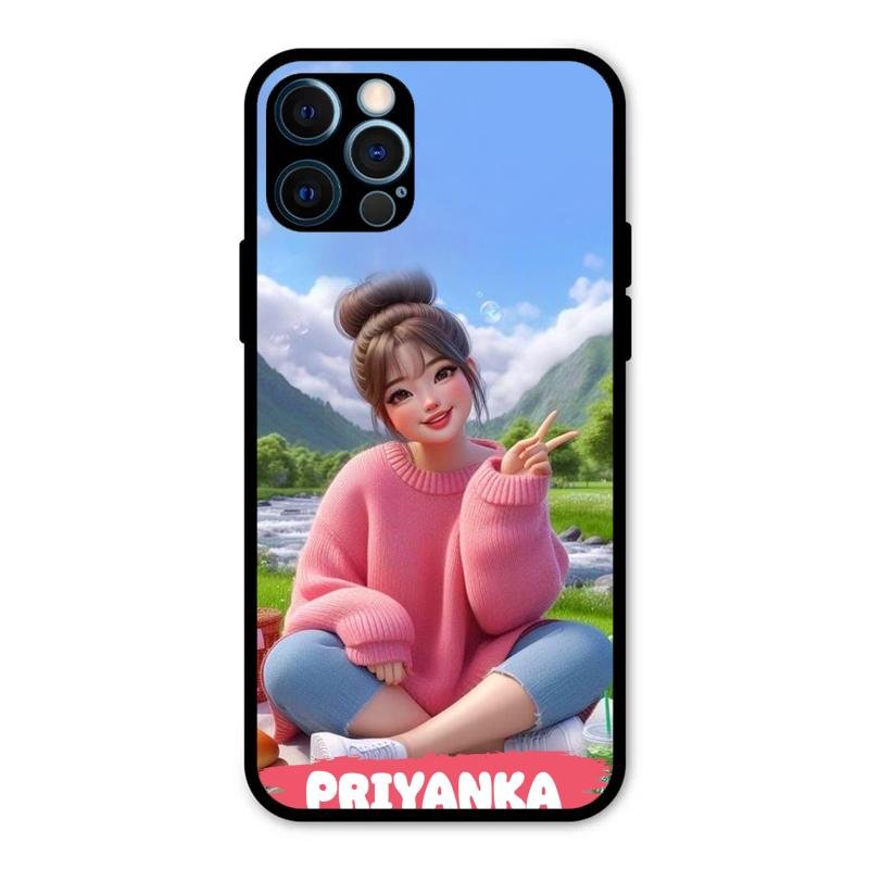 Cute Girl Glossy Metal Case Cover For iPhone 12 Pro