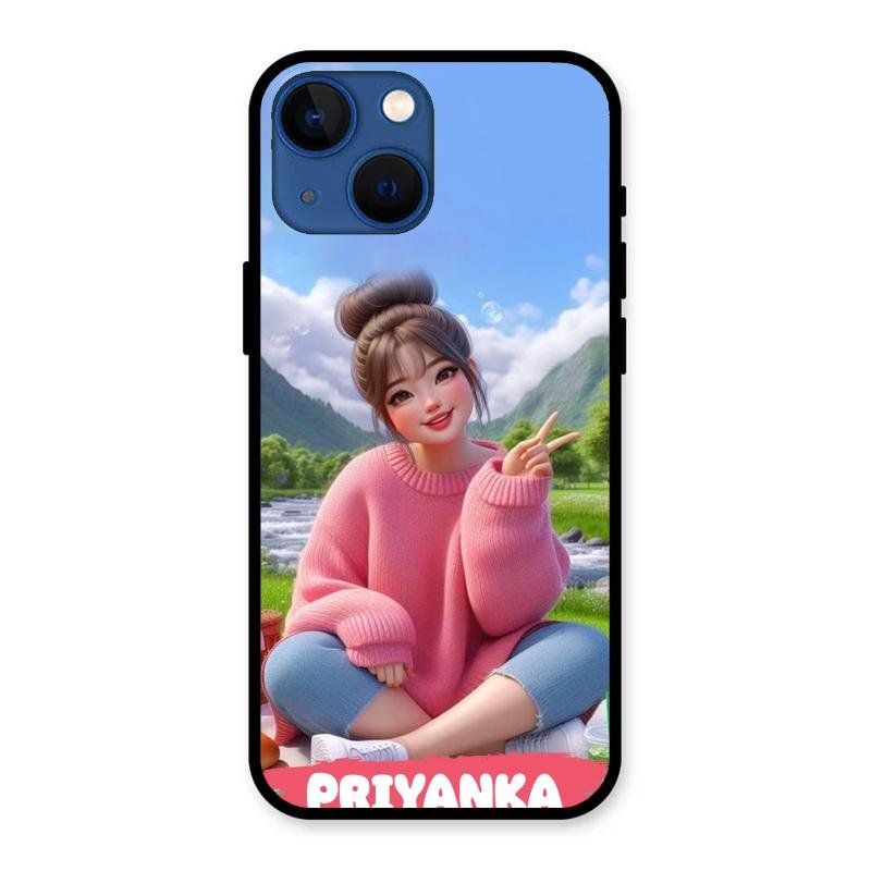 Cute Girl Glossy Metal Case Cover For iPhone 13 mini