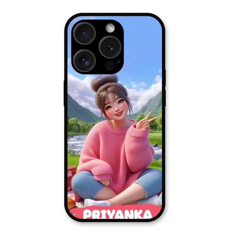 Cute Girl Glossy Metal Case Cover For iPhone 15 Pro Max