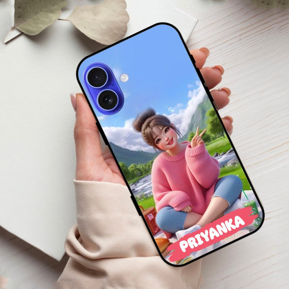 Cute Girl Glossy Metal Case Cover For iPhone