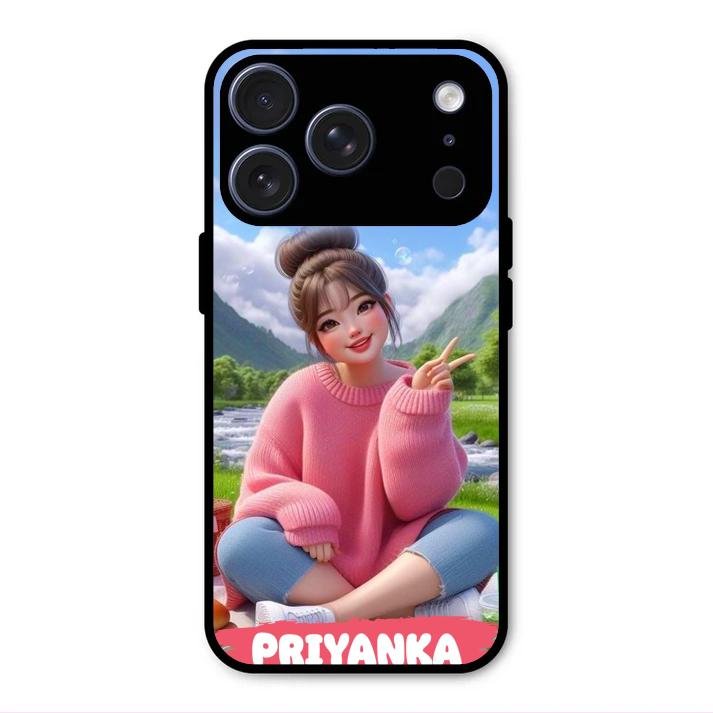 Cute Girl Glossy Metal Case Cover For iPhone 17 Pro