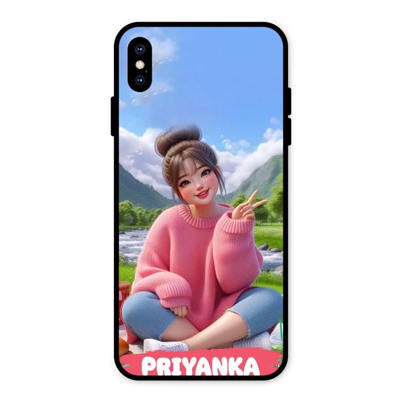 Cute Girl Glossy Metal Case Cover For iPhone XS Max