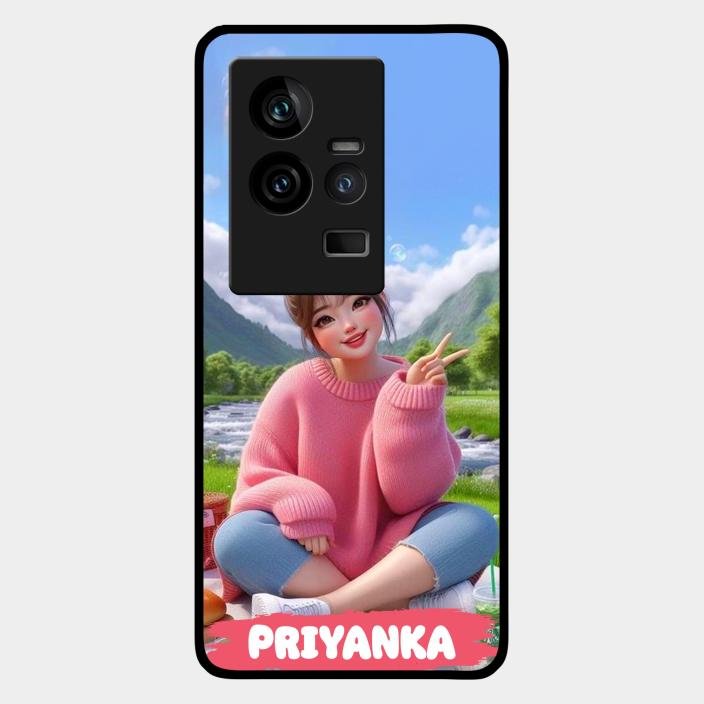 Cute Girl Glossy Metal Case Cover For iQOO 11 5G