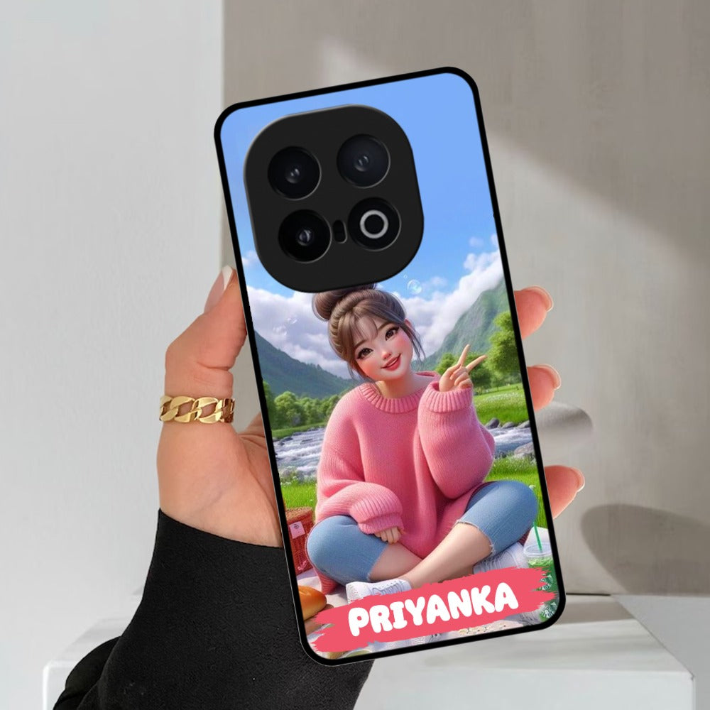 Cute Girl Glossy Metal Case Cover For Vivo