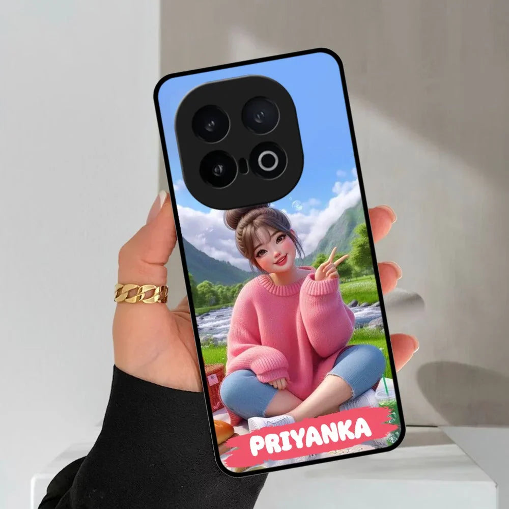 Cute Girl Glossy Metal Case Cover For iQOO - ShopOnCliQ