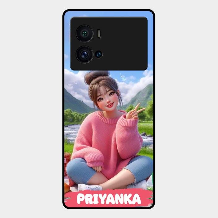 Cute Girl Glossy Metal Case Cover For iQOO 9 Pro 5G