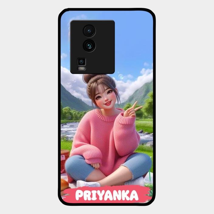 Cute Girl Glossy Metal Case Cover For iQOO Neo 7 Pro 5G