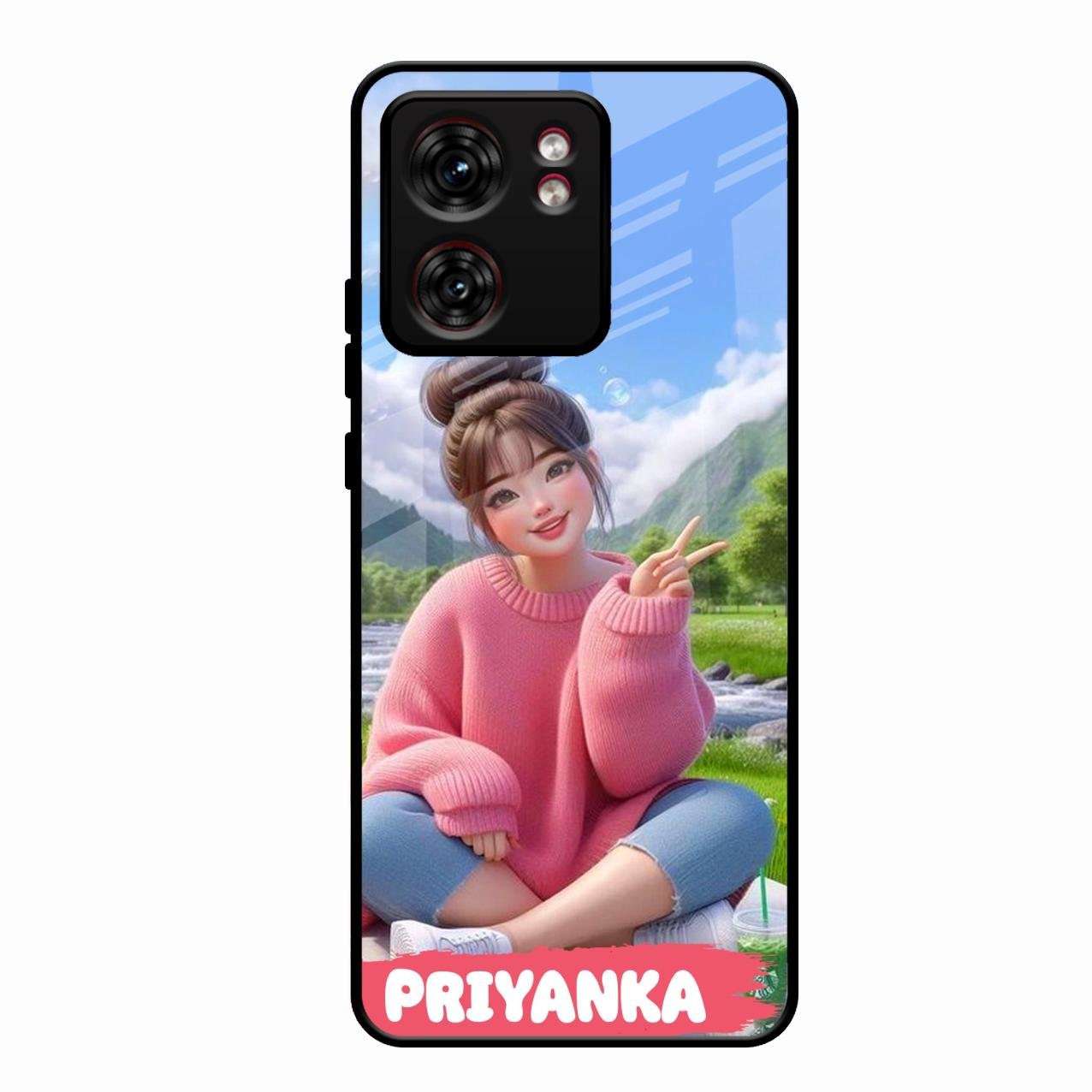 Cute Girl Glossy Metal Case Cover For Motorola Edge 40