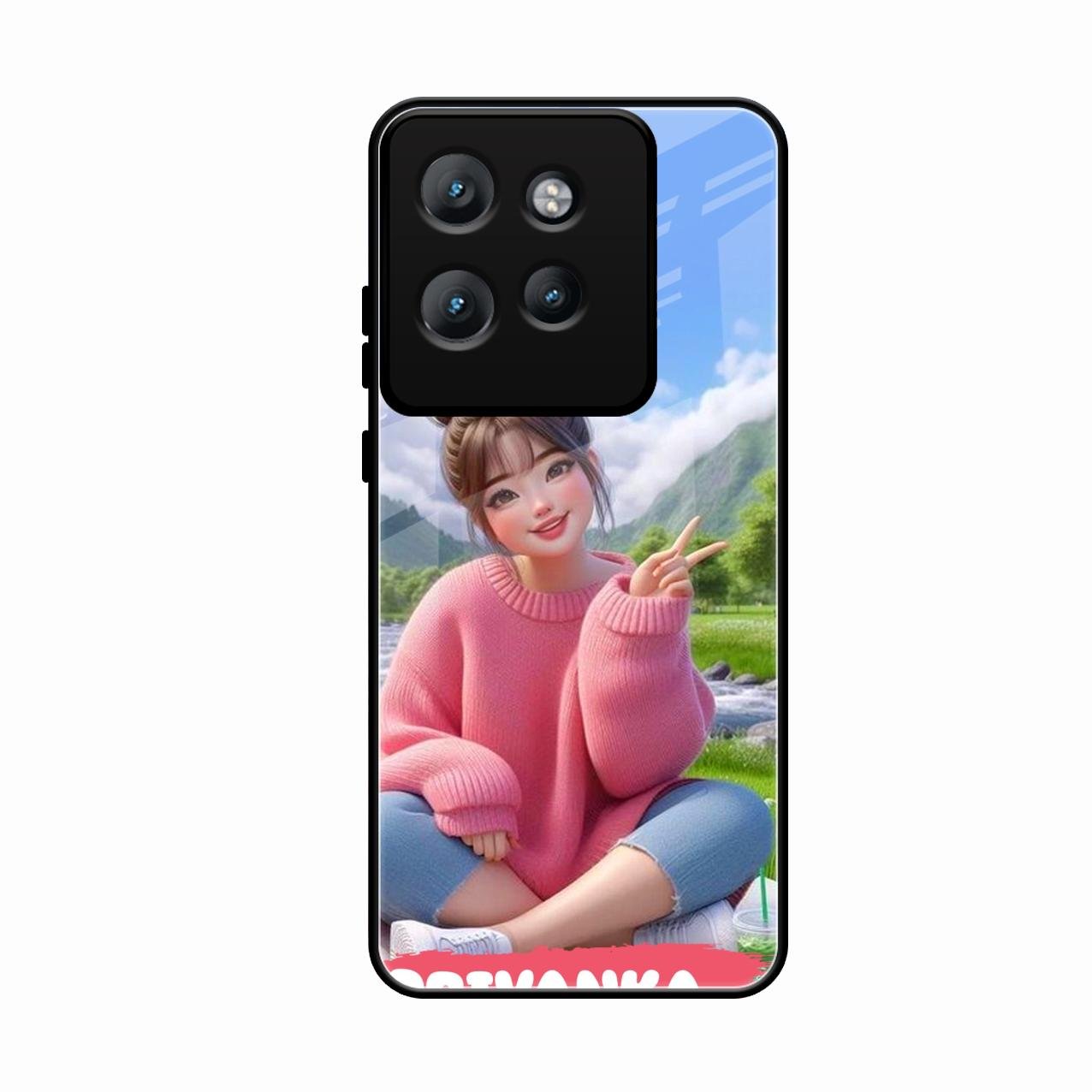 Cute Girl Glossy Metal Case Cover For Motorola Edge 50