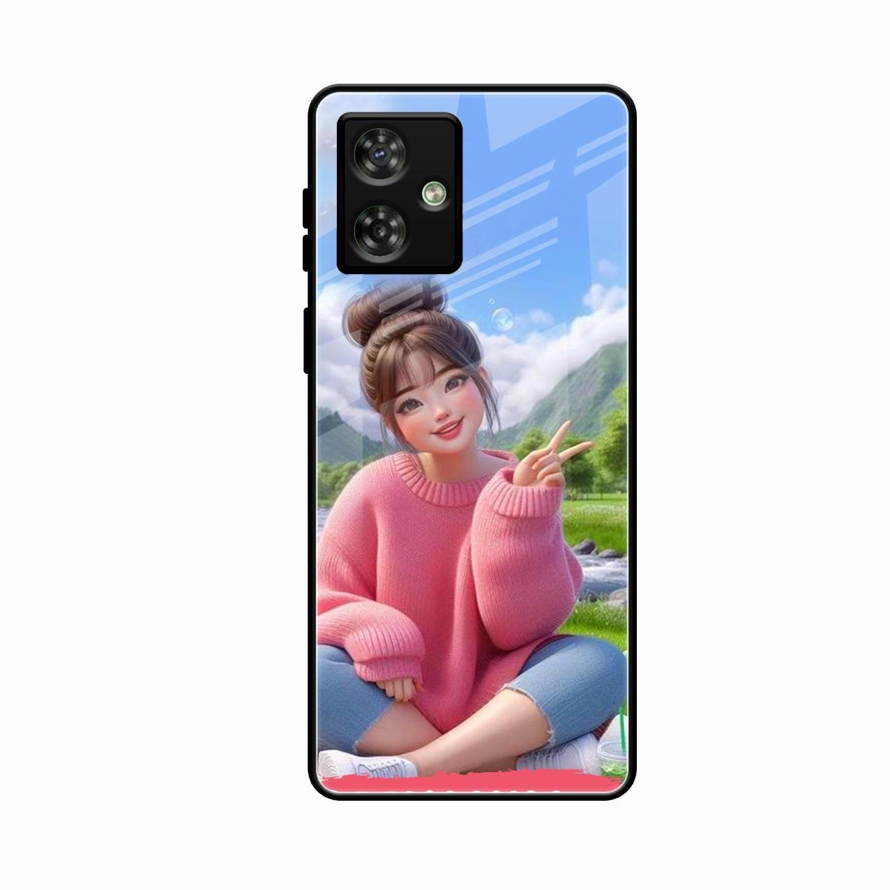 Cute Girl Glossy Metal Case Cover For Motorola G64 5G