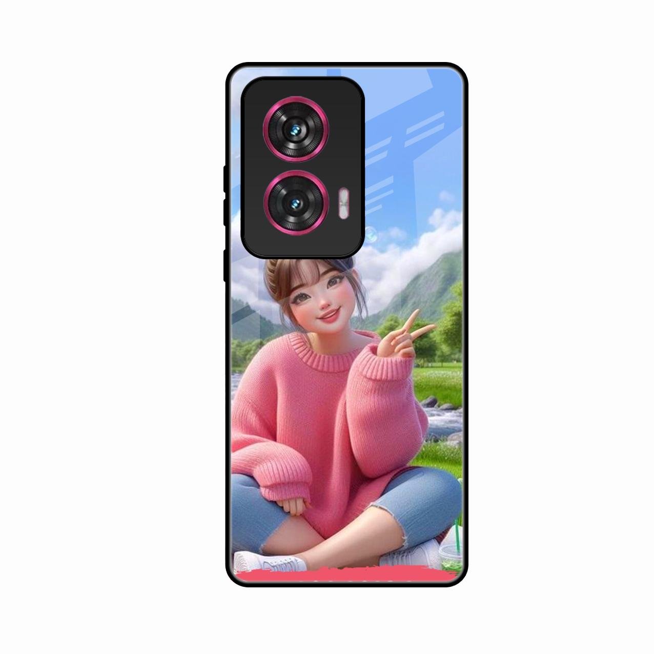 Cute Girl Glossy Metal Case Cover For Motorola G85 5G
