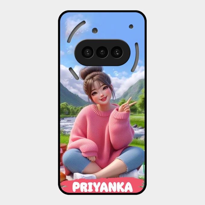 Cute Girl Glossy Metal Case Cover For Nothing Phone 3A 5G