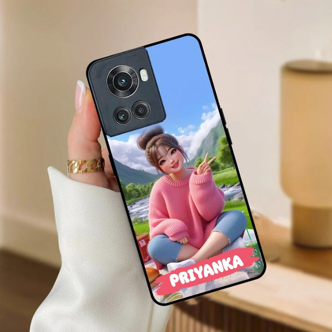 Cute Girl Glossy Metal Case Cover For OnePlus