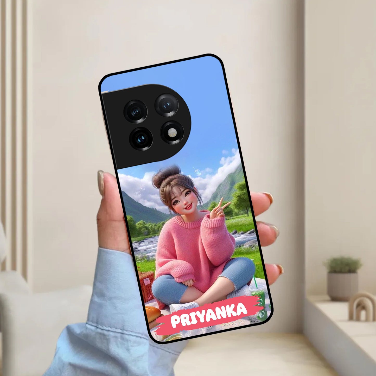 Cute Girl Glossy Metal Case Cover For OnePlus