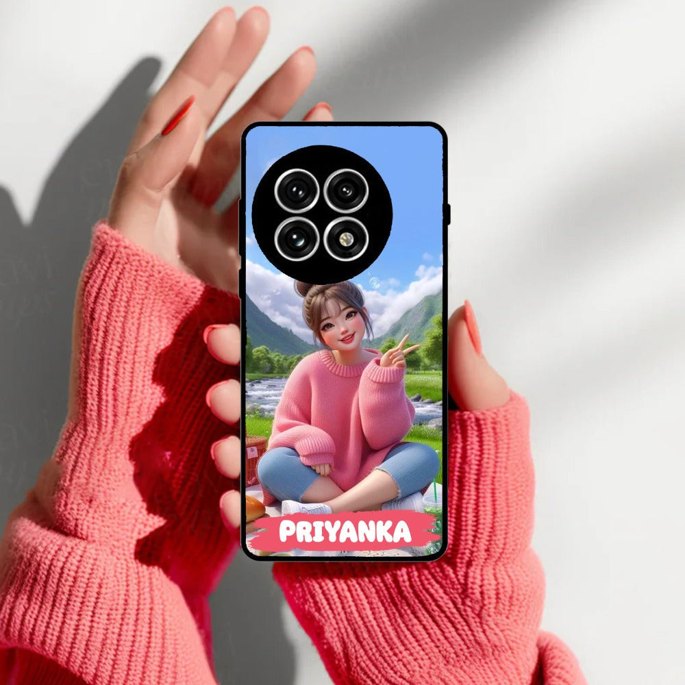 Cute Girl Glossy Metal Case Cover For OnePlus