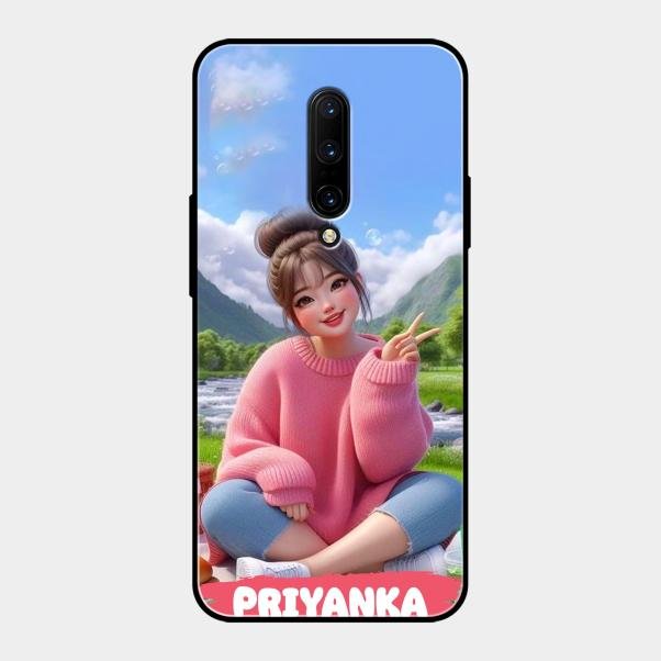 Cute Girl Glossy Metal Case Cover For Oneplus 7 Pro