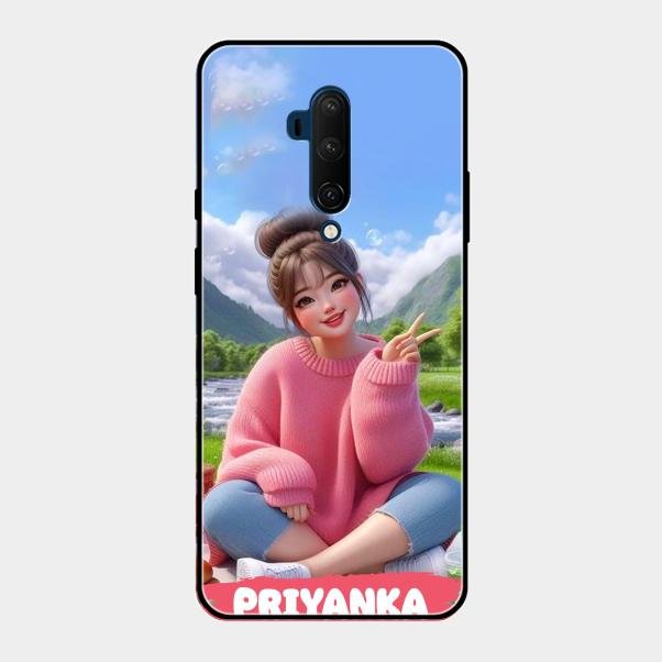 Cute Girl Glossy Metal Case Cover For Oneplus 7T Pro