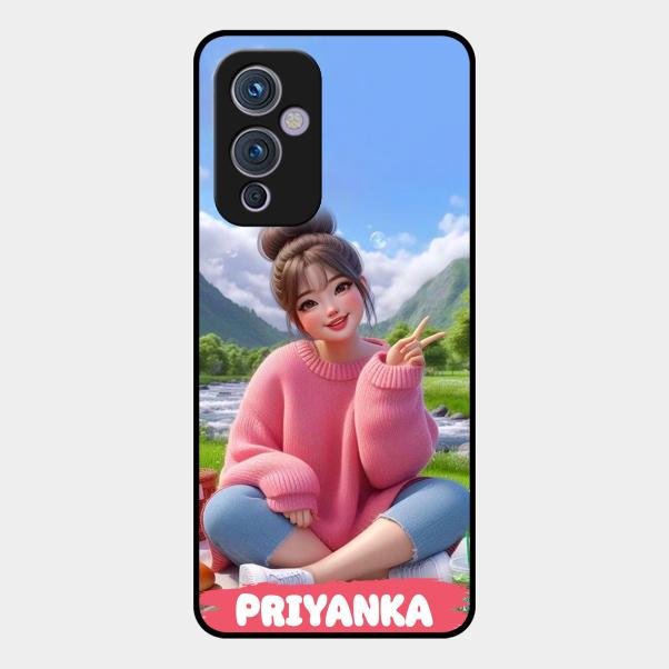 Cute Girl Glossy Metal Case Cover For Oneplus 9 5G