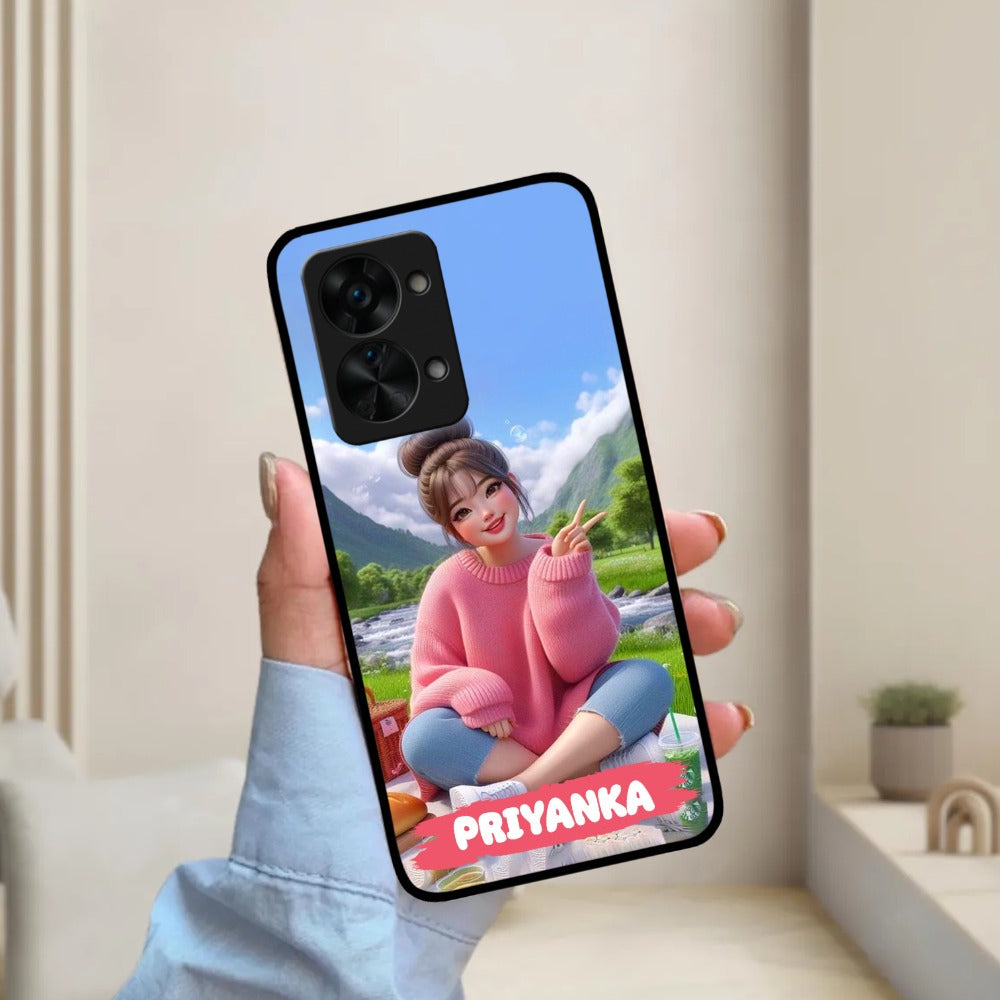 Cute Girl Glossy Metal Case Cover For OnePlus