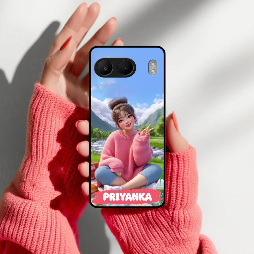 Cute Girl Glossy Metal Case Cover For OnePlus