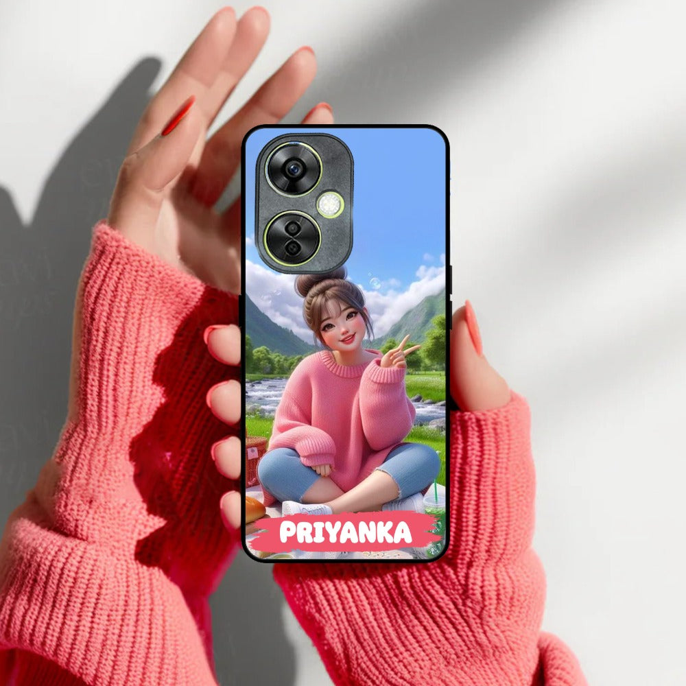 Cute Girl Glossy Metal Case Cover For OnePlus