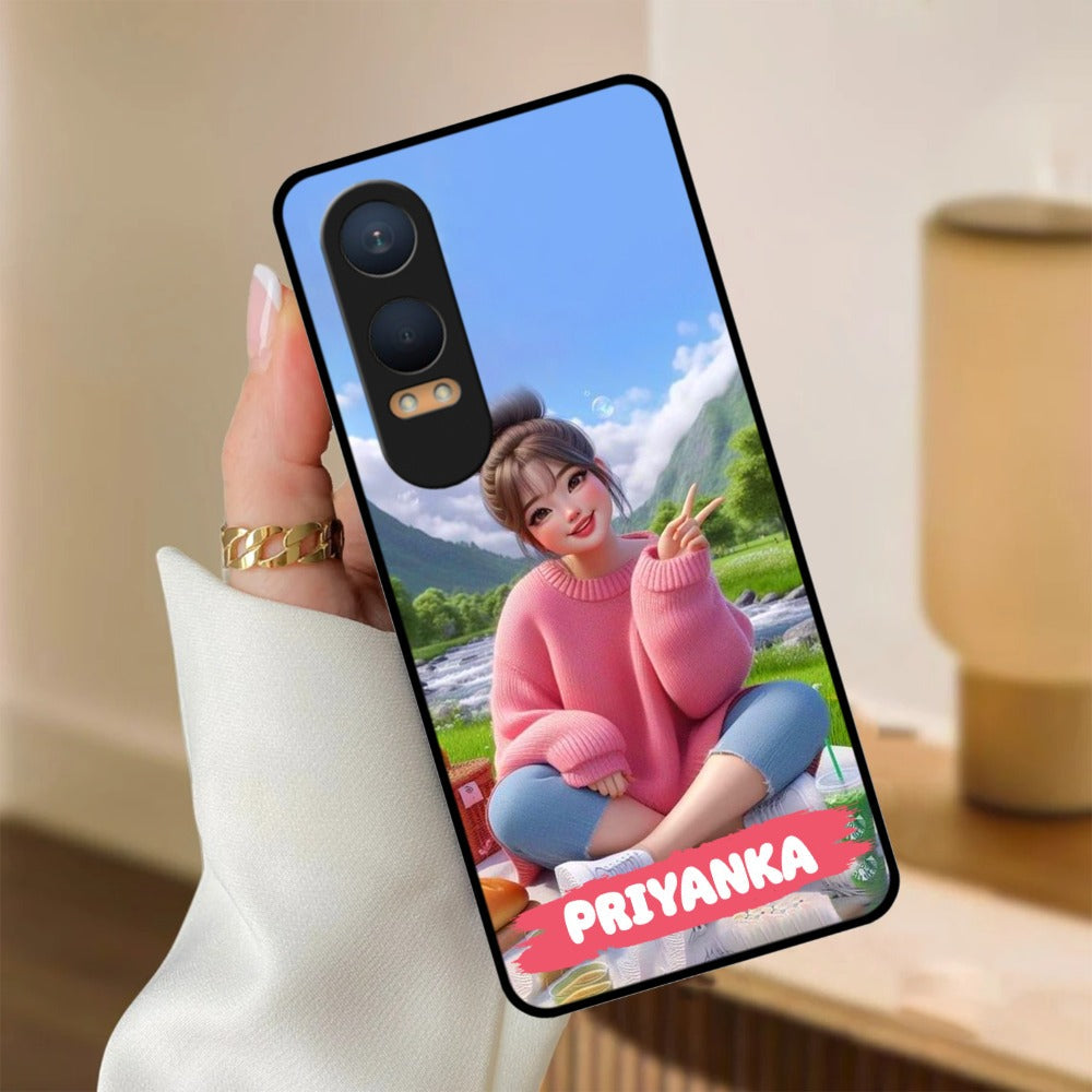 Cute Girl Glossy Metal Case Cover For OnePlus