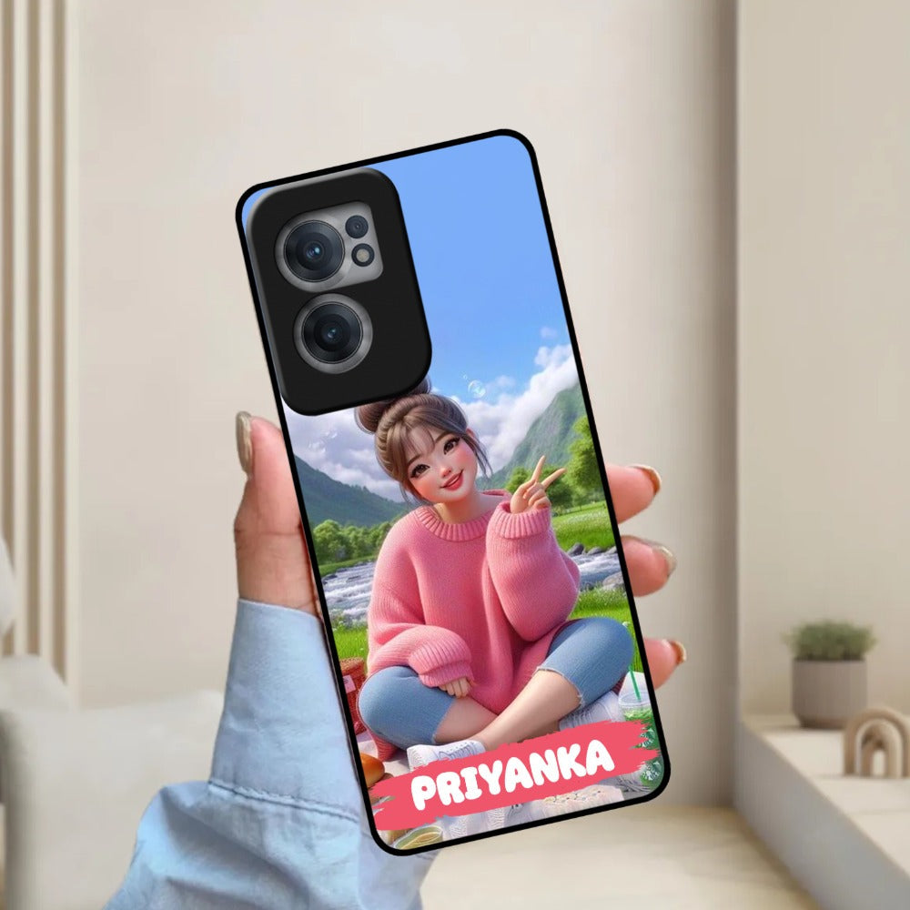 Cute Girl Glossy Metal Case Cover For OnePlus