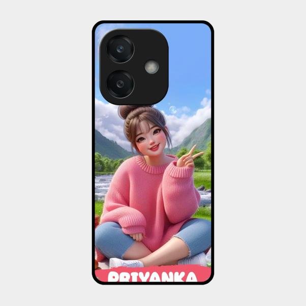 Cute Girl Glossy Metal Case Cover For Oppo A3X 5G