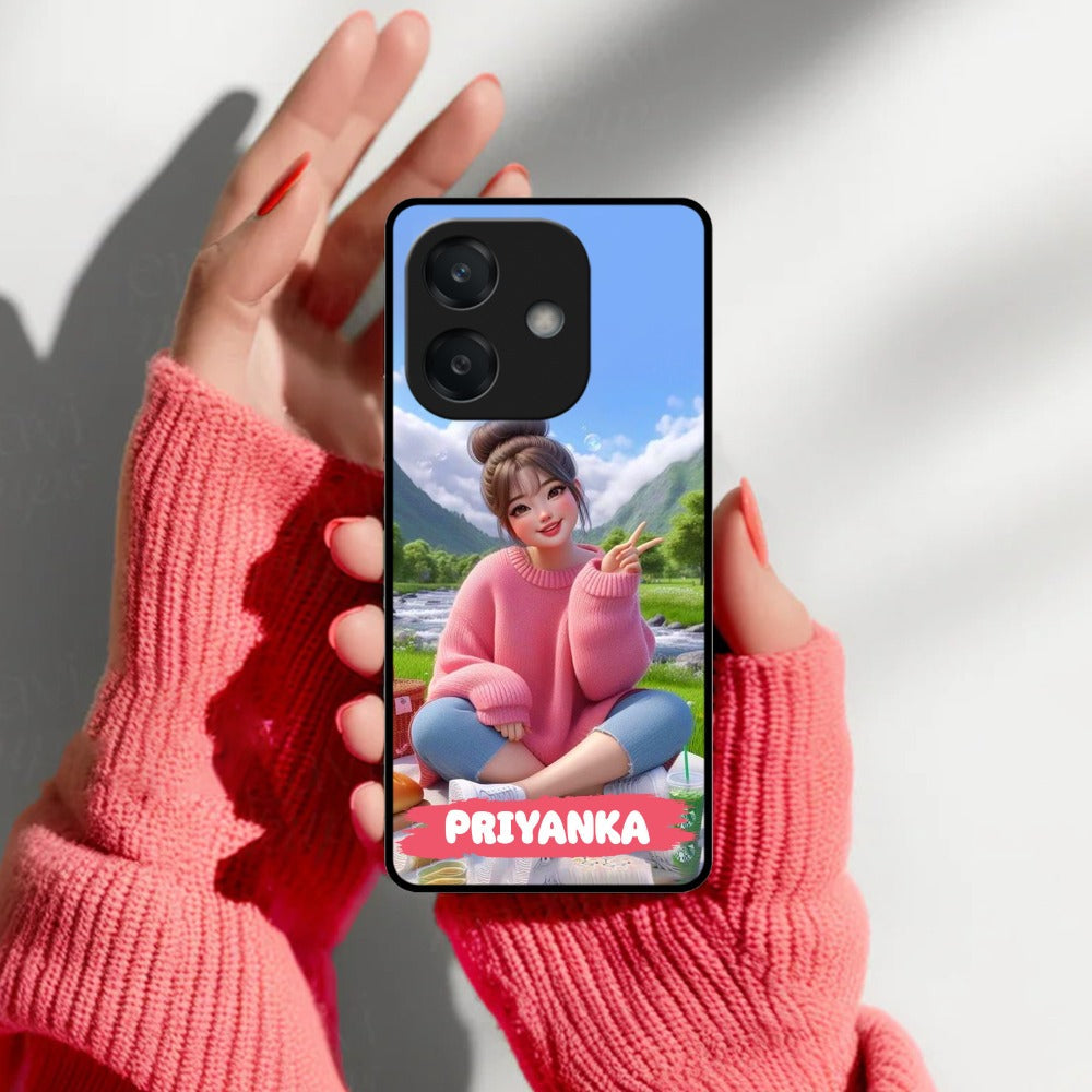 Cute Girl Glossy Metal Case Cover For Oppo