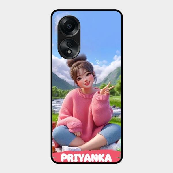 Cute Girl Glossy Metal Case Cover For Oppo A58
