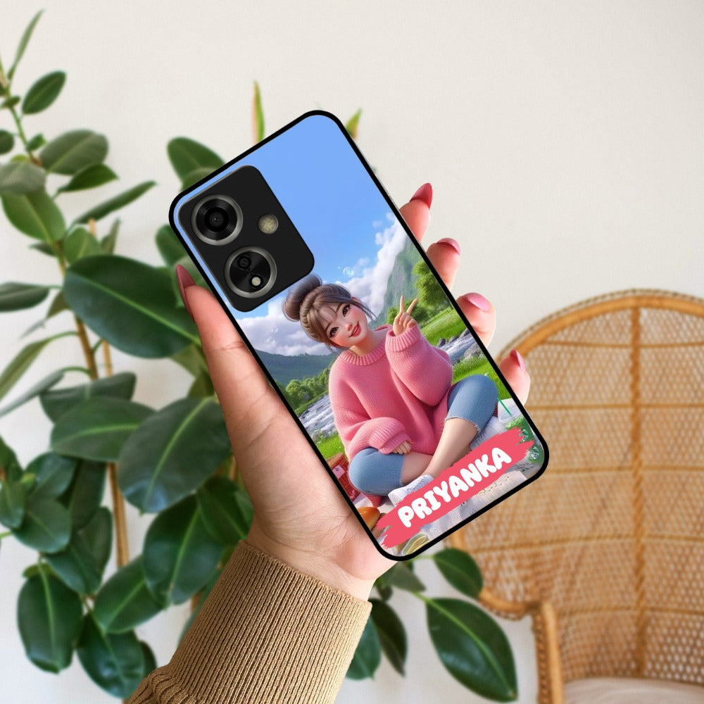 Cute Girl Glossy Metal Case Cover For Oppo