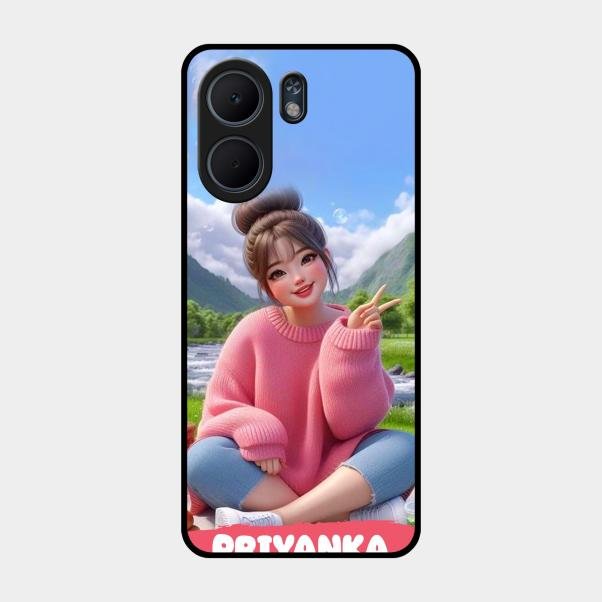 Cute Girl Glossy Metal Case Cover For Oppo A5X 5G